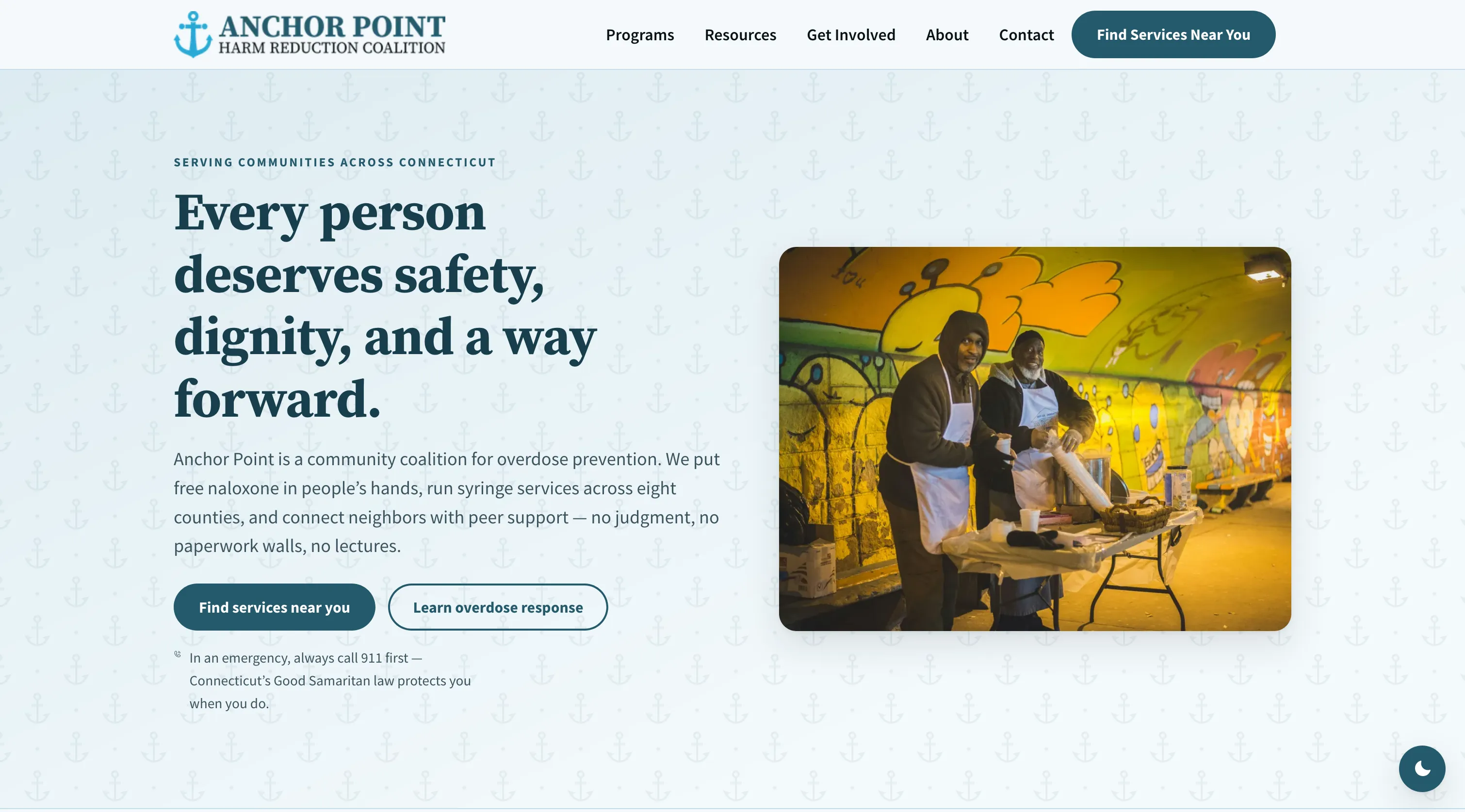 Homepage of the Anchor Point Harm Reduction Coalition website