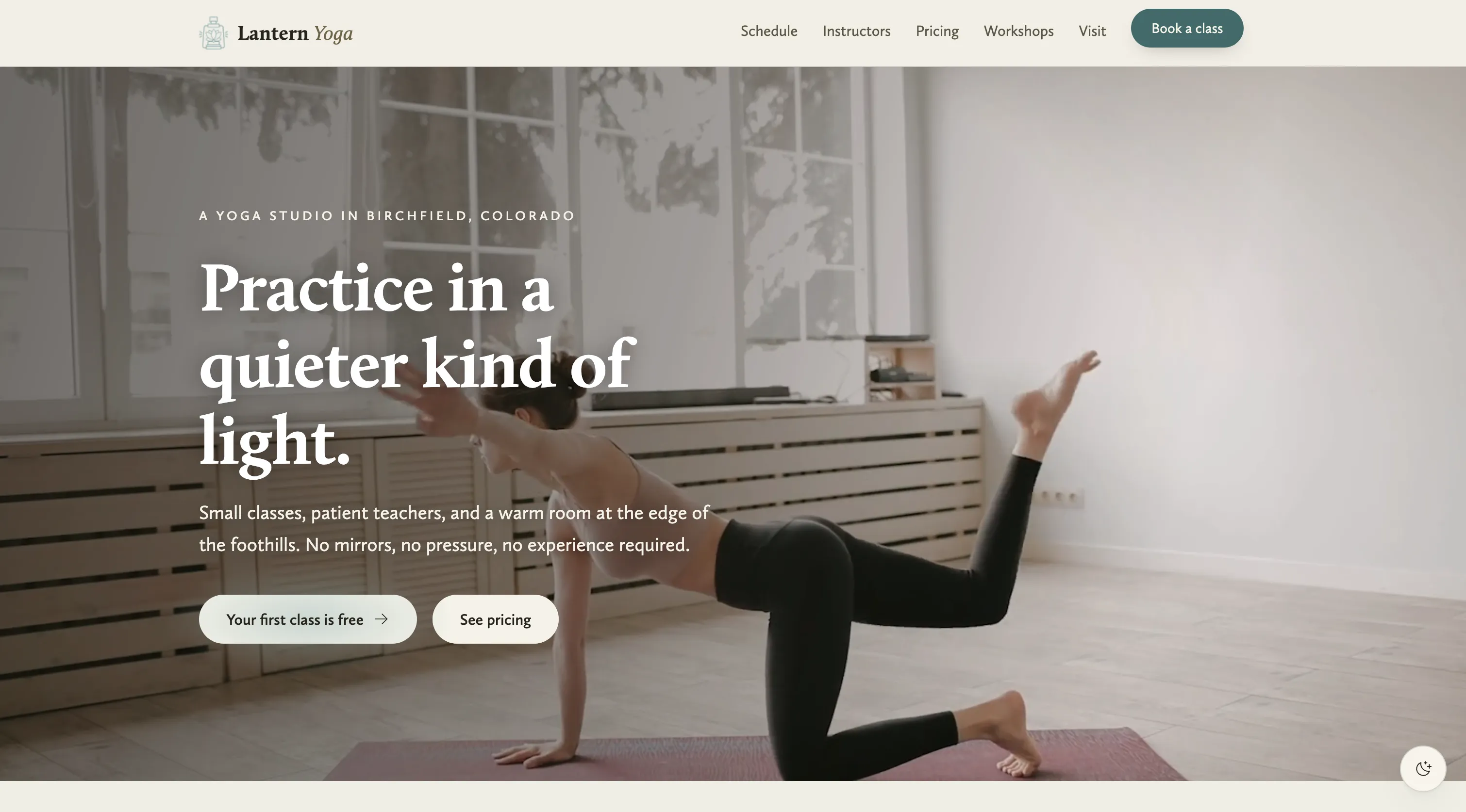 Homepage of the Lantern Yoga website